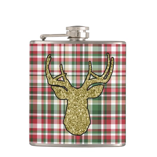 XMAS Kariert Tartan Gold Deer Buck Flask Flachmann (Vorderseite)
