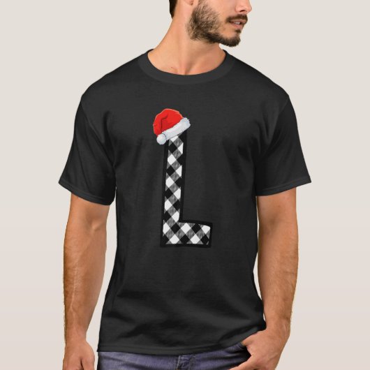 Xmas Karierte Hauptstadt Letter L Santa Monogram C T-Shirt (Vorderseite)