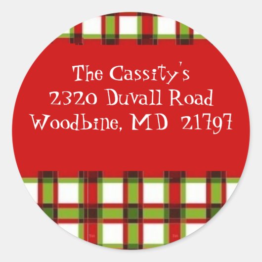 Xmas kariertes Etikett - Maßgeschneiderte Runder Aufkleber (Vorderseite)
