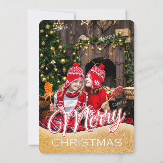 Xmas-Karte für einfaches Rot und Weiß-Foto (Vorderseite)