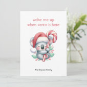 Xmas koala nimmt ein Nickerchen Feiertagskarte (Stehend Vorderseite)