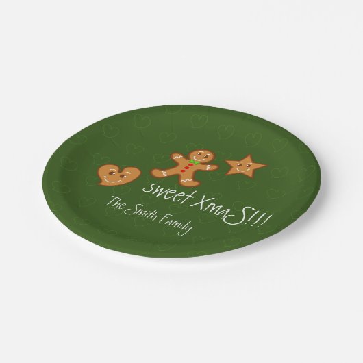 XmaS-Lebkuchen pals Custom Text on Green Pappteller (Schrägansicht)