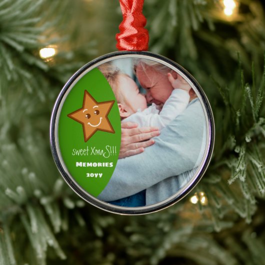 XmaS Lebkuchen Star Editable-Foto-Green Ornament Aus Metall (Baum)