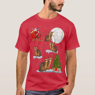 Xmas Leuchtturm Tree Santa Riding Abessinienkatze T-Shirt