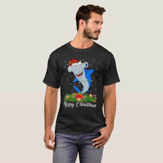 Xmas LichtDecke Weihnachtsmannmütze Hammerhead Sha T-Shirt (Vorne ganz)