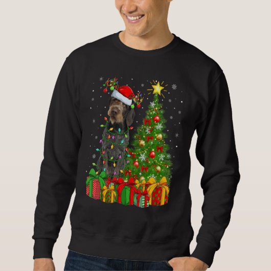 Xmas Lichter Deutscher Drahtiger Pointer Hund Weih Sweatshirt (Vorderseite)