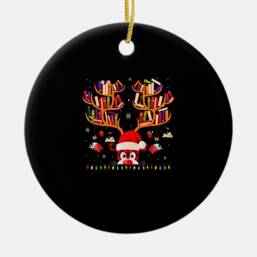 Xmas Light Book Lover Librarian Library Books Rein Keramik Ornament (Vorne)