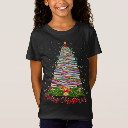 Xmas Light Book Lover Librarian Library Bücher Chr T-Shirt (Vorderseite)