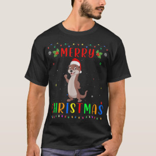 Xmas Light Otter Design Matching Christmas Pajama T-Shirt