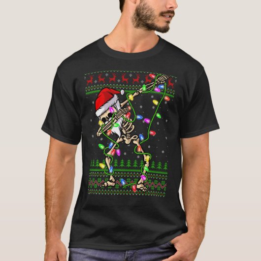 Xmas Lighting Funny Ugly Skeleton Santa Dabbing Ch T-Shirt (Vorderseite)