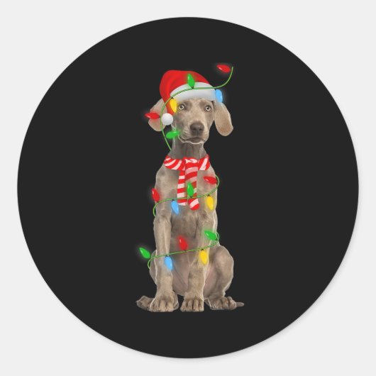 Xmas Lighting Holiday Santa Weimaraner Dog Christm Runder Aufkleber (Vorderseite)