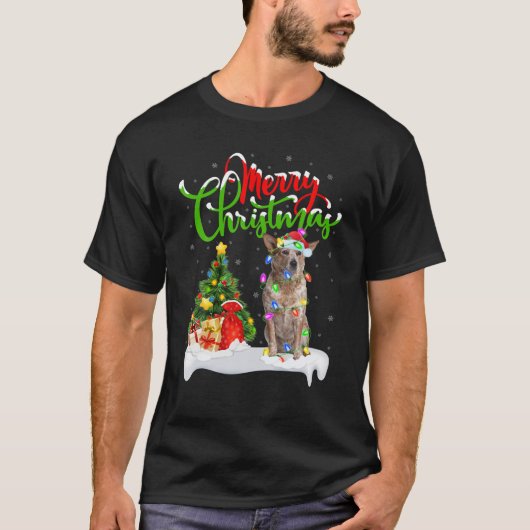 Xmas Lighting Matching Santa Australian Cattle Dog T-Shirt (Vorderseite)