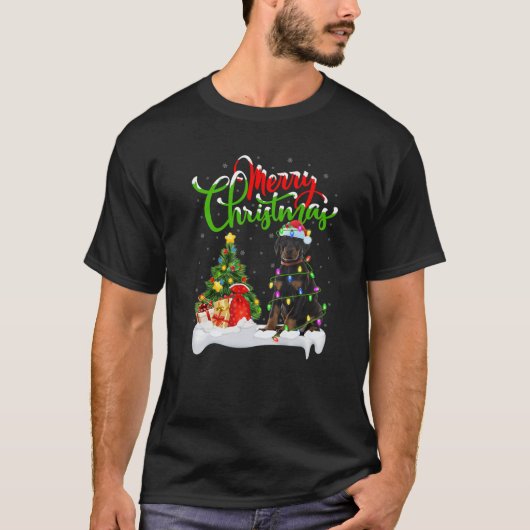 Xmas Lighting Matching Santa Doberman Pinscher Dog T-Shirt (Vorderseite)