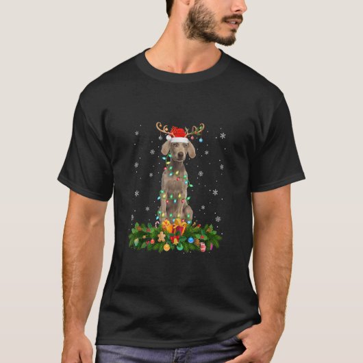 Xmas Lighting Reindeer Santa Hat Weimaraner Dog Ch T-Shirt (Vorderseite)