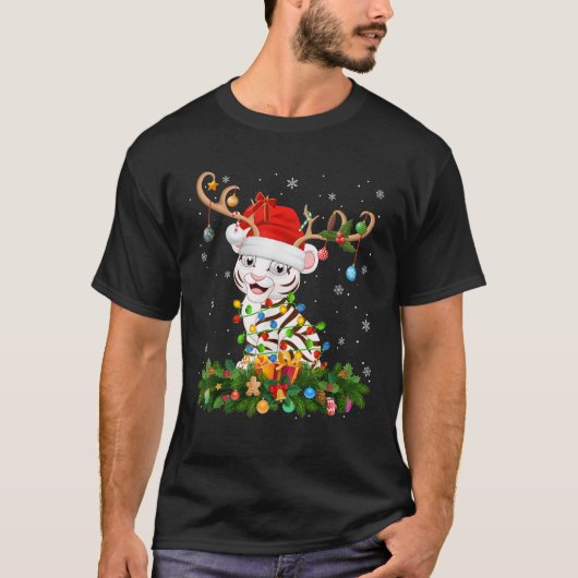 Xmas Lighting Reindeer Santa Hat White Tiger Chris T-Shirt (Vorderseite)