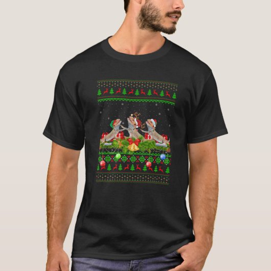 Xmas Lighting Rentier Santa Ugly Bartded Dragon C T-Shirt (Vorderseite)