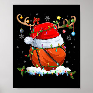 Xmas Lighting Rentier Weihnachtsmannmütze Basketba Poster