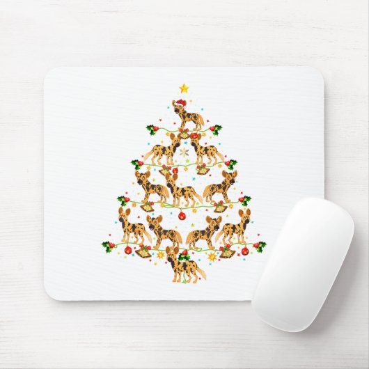 Xmas Lighting Santa African Wild Dog Christmas Tre Mousepad (Mit Mouse)