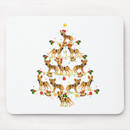 Xmas Lighting Santa African Wild Dog Christmas Tre Mousepad (Vorne)