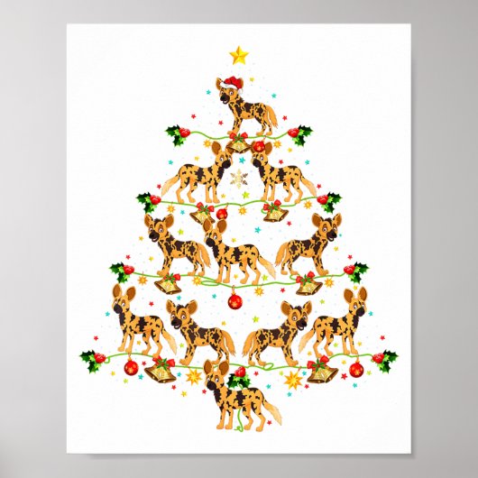 Xmas Lighting Santa African Wild Dog Christmas Tre Poster (Vorne)