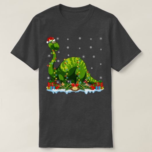 Xmas Lighting Santa Brontosaurus Dinosaur Christma T-Shirt (Design vorne)