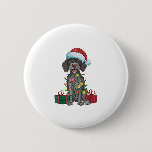 Xmas Lighting Santa German Drahthaar Pointer Dog Button