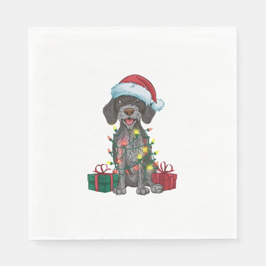 Xmas Lighting Santa German Drahthaar Pointer Dog Serviette (Vorderseite)