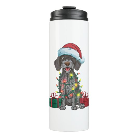 Xmas Lighting Santa German Drahthaar Pointer Dog Thermosbecher (Vorderseite)