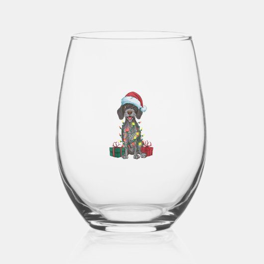 Xmas Lighting Santa German Drahthaar Pointer Dog Weinglas Ohne Stiel (Vorderseite)