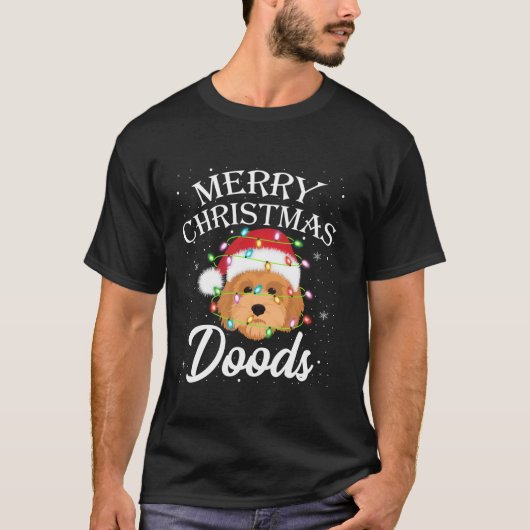 Xmas Lighting Santa Goldendoodle Dog Merry Christm T-Shirt (Vorderseite)