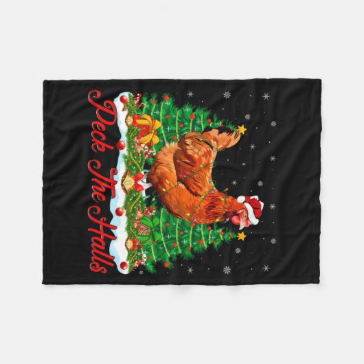 Xmas Lighting Santa Hat Chicken Christmas Tree  Fleecedecke (Vorderseite (Horizontal))