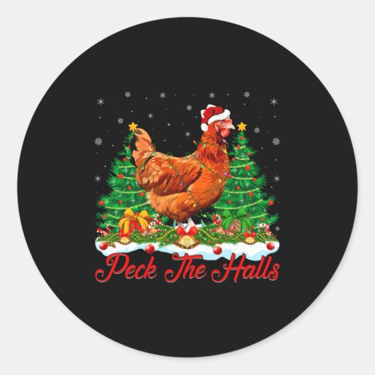 Xmas Lighting Santa Hat Chicken Christmas Tree  Runder Aufkleber (Vorderseite)
