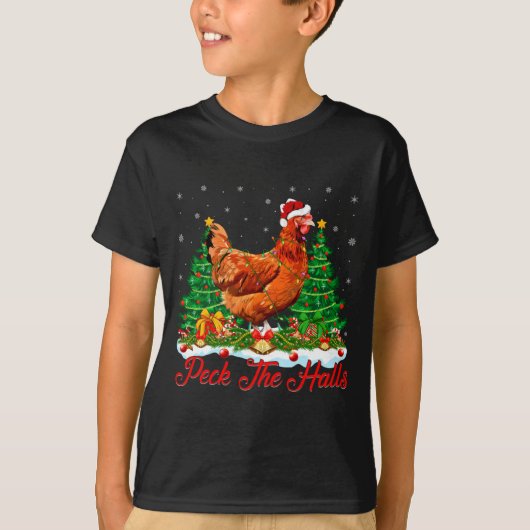 Xmas Lighting Santa Hat Chicken Christmas Tree  T-Shirt (Vorderseite)