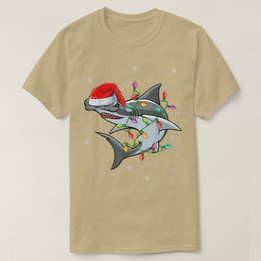 Xmas Lighting Santa Hat Hammerhead Shark Christmas T-Shirt (Design vorne)