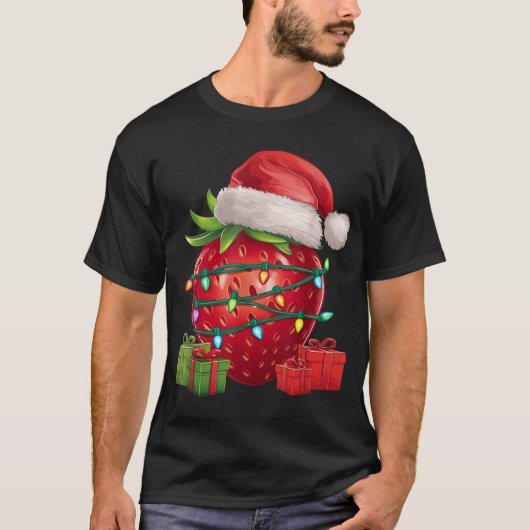 Xmas Lighting Santa Hat Strawberry Christmas T-Shirt (Vorderseite)