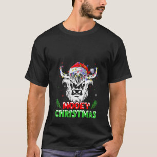 Xmas Lighting Santa Highland Cow Mooey Weihnachten T-Shirt