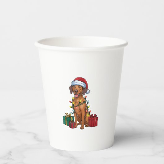 Xmas Lighting Santa Rhodesian Ridgeback Dog Christ Pappbecher (Vorderseite)