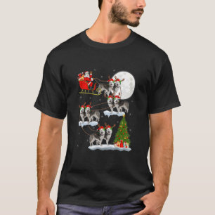 Xmas Lighting Santa Riding Alaskan Malamute Christ T-Shirt