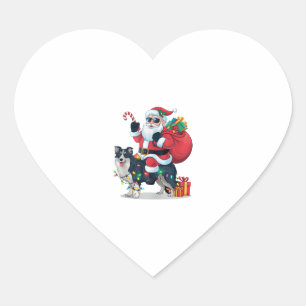 Xmas Lighting Santa Riding Border Collie Dog Chris Herz-Aufkleber