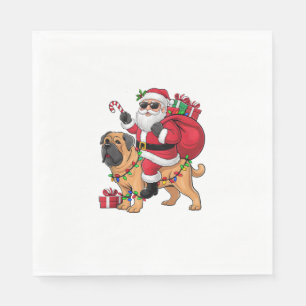 Xmas Lighting Santa Riding English Mastiff Dog Chr Serviette