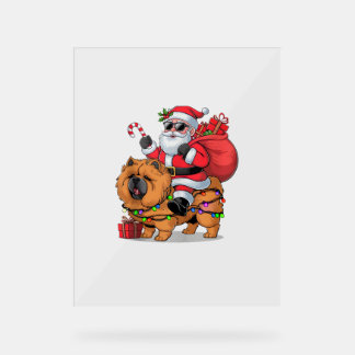 Xmas Lighting Santa Riding Funny Chow Chow Dog Chr Acrylschild