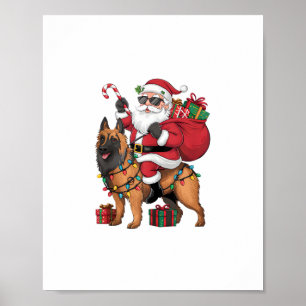 Xmas Lighting Santa Riding German Shepherd Dog Chr Poster