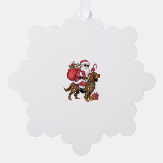 Xmas Lighting Santa Riding Irish Setter Dog Christ Ornament Karte (Vorderseite)