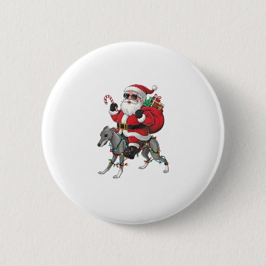Xmas Lighting Santa Riding Italian Greyhound Dog C Button (Vorderseite)