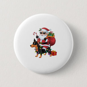 Xmas Lighting Santa Riding Miniatur Pinscher Hund Button