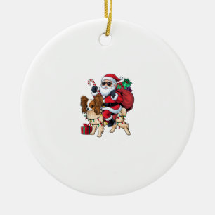 Xmas Lighting Santa Riding Papillon Weihnachten Keramik Ornament