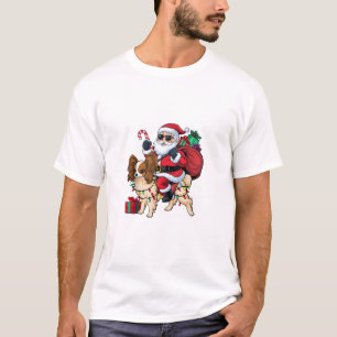 Xmas Lighting Santa Riding Papillon Weihnachten T-Shirt