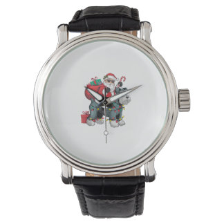 Xmas Lighting Santa Riding Riese Schnauzer Dog Chr Armbanduhr