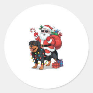 Xmas Lighting Santa Riding Rottweiler Dog Christma Runder Aufkleber