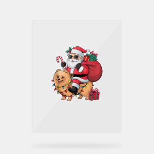 Xmas Lighting Santa Riding Spitz Dog Christma Acrylschild
